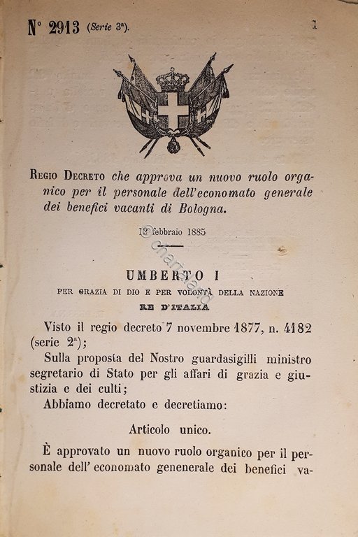 Decreto Regno Italia Ruolo economo generale dei benefici vacanti di … | Immagine Gallery 2