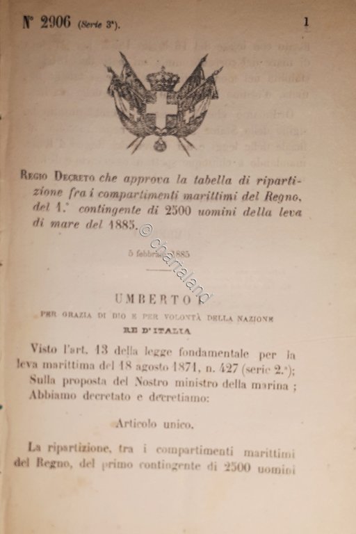 Decreto Regno Italia Tabella di ripartizione compartimenti marittimi Regno 1885 | Immagine Gallery 2
