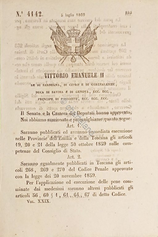 Decreto Regno Sardegna - Esecuzione articoli Legge in Emilia e …