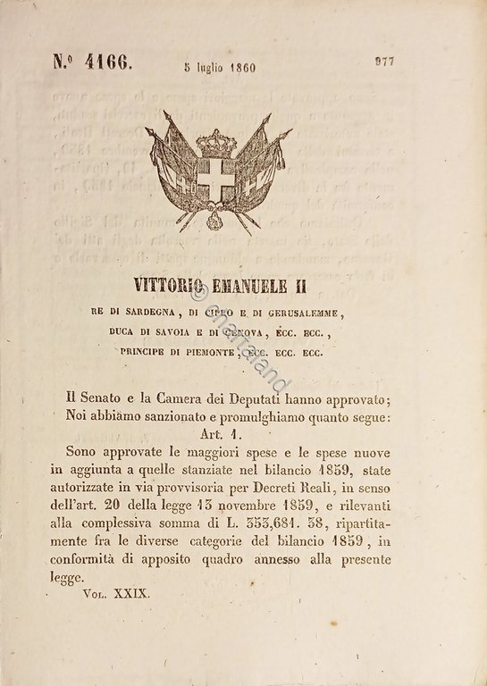 Decreto Regno Sardegna - Maggiori spese bilancio per i vari …