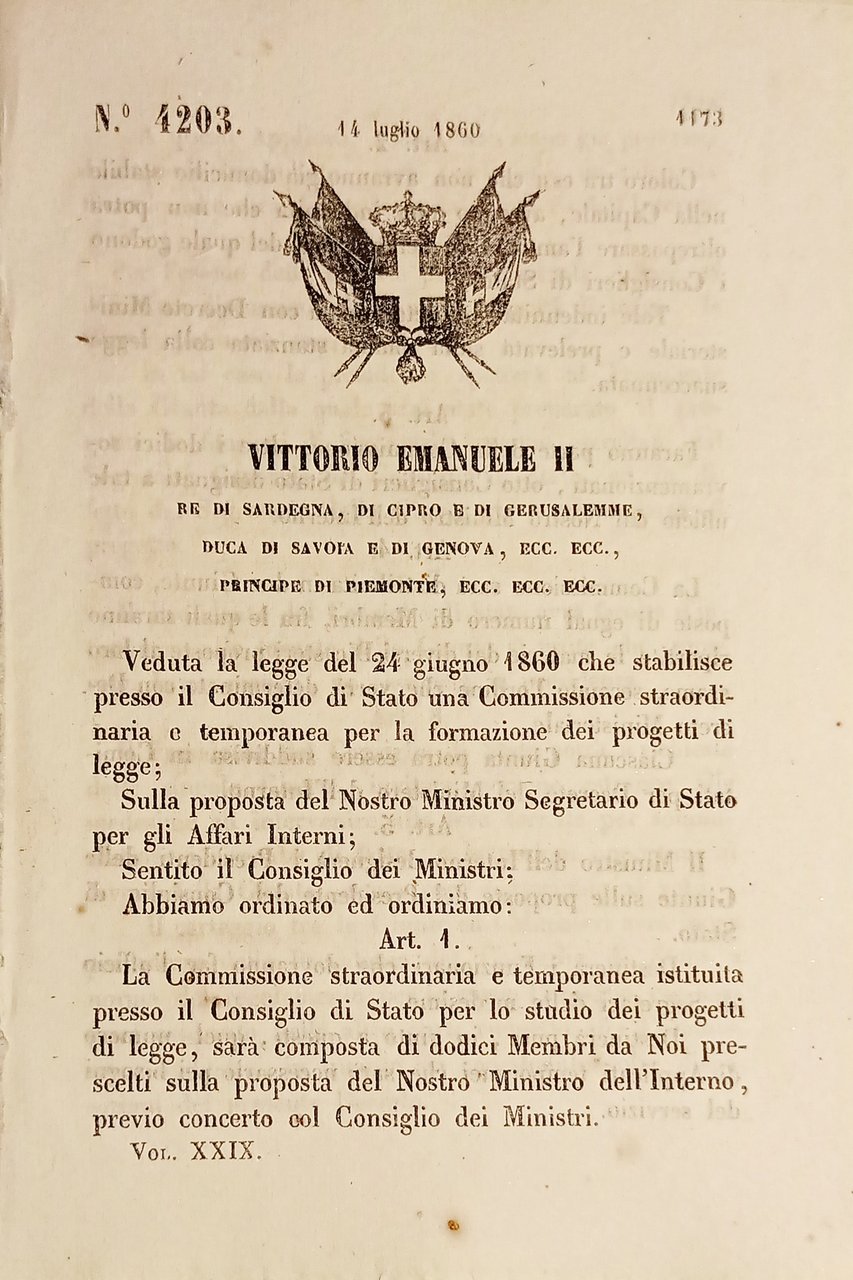 Decreto Regno Sardegna - Norme Membri Commissione studio progetti di …