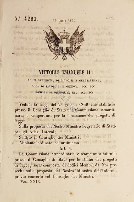 Decreto Regno Sardegna - Norme Membri Commissione studio progetti di …