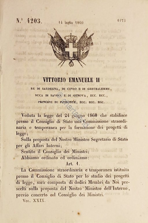 Decreto Regno Sardegna - Norme Membri Commissione studio progetti di …