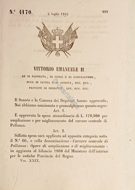 Decreto Regno Sardegna - Spesa miglioramento Carcere di Pallanza - …