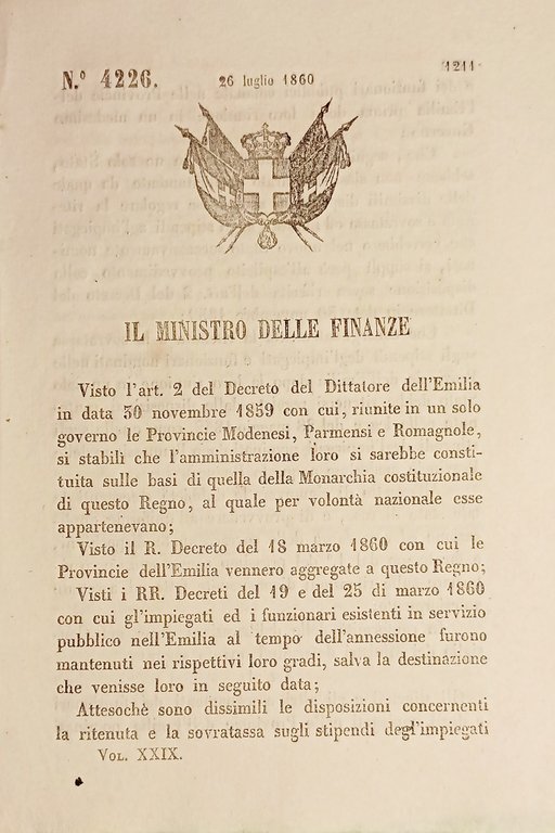 Decreto Regno Sardegna - Stipendi impiegati nelle Provincie dell'Emilia - … | Immagine Gallery 1