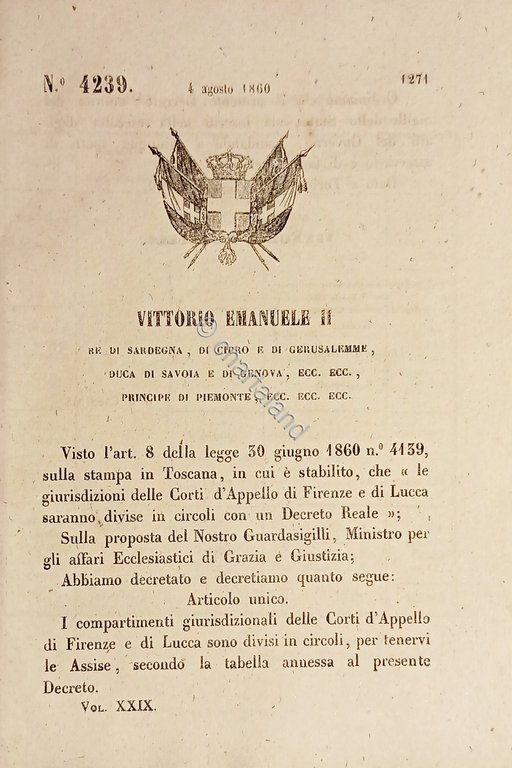 Decreto Regno Sardegna Divisione in circoli Corti d'Appello Firenze e …