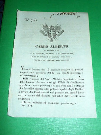 Decreto Regno Sardegna Torino Bollo a Stampa Quitanze Spedite dagli … | Immagine principale
