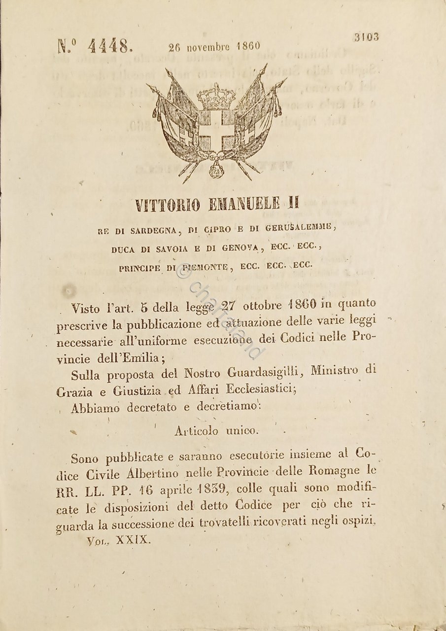 Decreto V. Emanuele II - Codice Civile Albertino nelle Province …