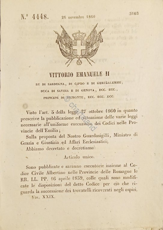 Decreto V. Emanuele II - Codice Civile Albertino nelle Province …