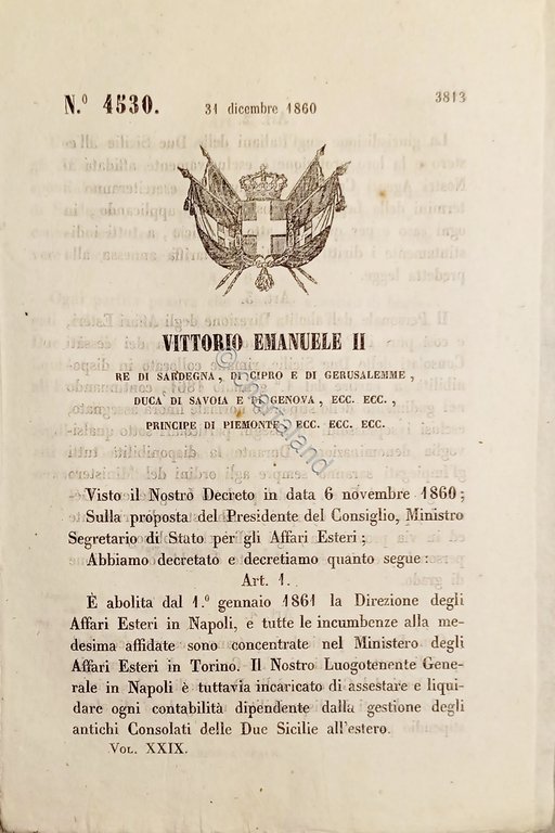 Decreto V. Emanuele II - E' abolita la Direzione degli …