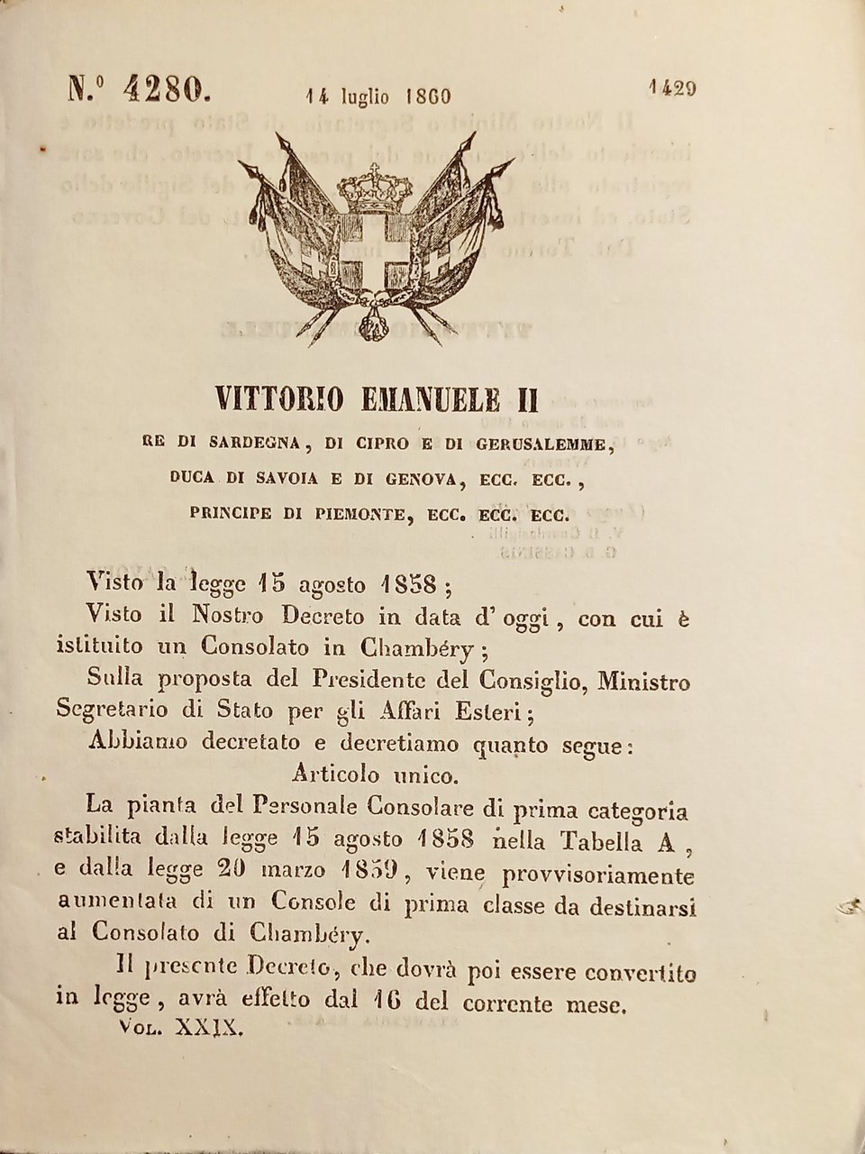 Decreto V. Emanuele II - Stabilità la pianta del Personale …