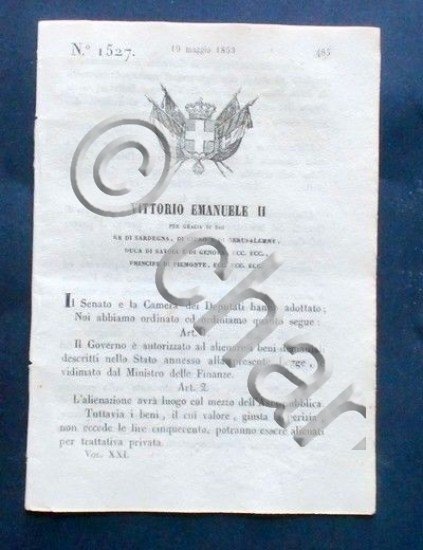 Decreto Vittorio Emanuele II - Autorizzazione Governo ad alienare beni …