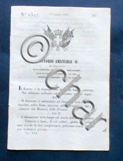 Decreto Vittorio Emanuele II - Autorizzazione Governo ad alienare beni …