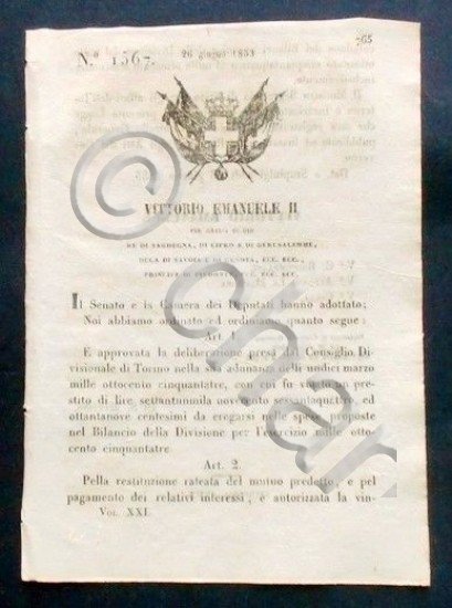 Decreto Vittorio Emanuele II - Bilancio Divisione per l'esercizio 1853 … | Immagine Gallery 2
