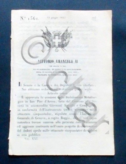 Decreto Vittorio Emanuele II - Cessione dello Stabilimento Metallurgico - …