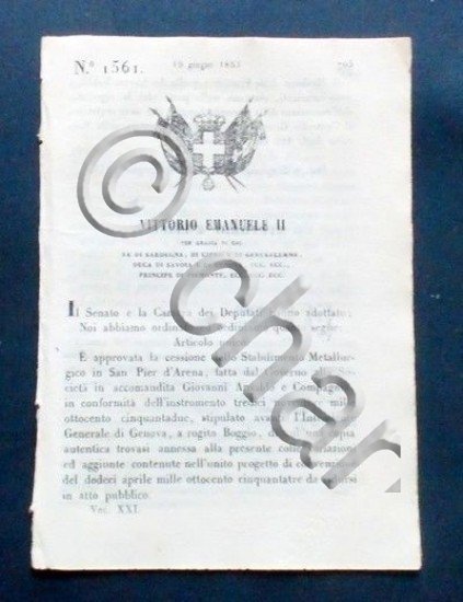 Decreto Vittorio Emanuele II - Cessione dello Stabilimento Metallurgico - …