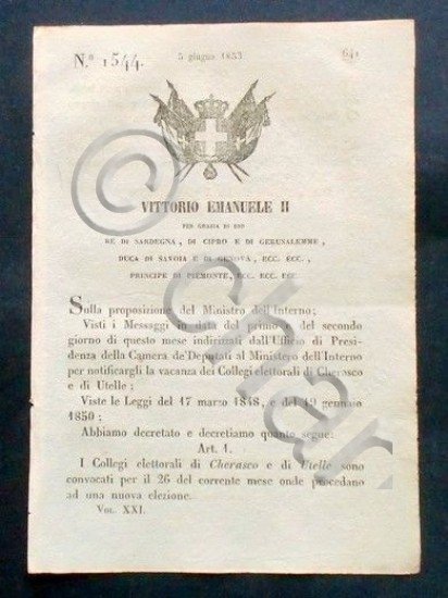 Decreto Vittorio Emanuele II - Collegi elettorali di Cherasco e …