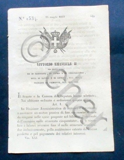 Decreto Vittorio Emanuele II - Divisione Amministrativa di Sassari - …