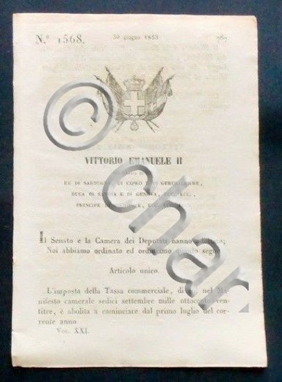Decreto Vittorio Emanuele II - Imposta Tassa commerciale abolita - …