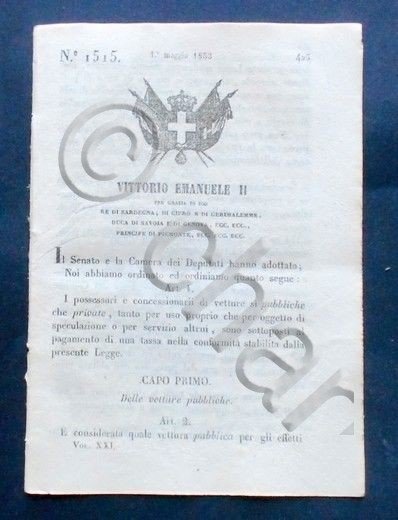 Decreto Vittorio Emanuele II - Pagamento tassa possessori di vetture … | Immagine principale