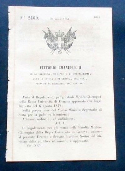 Decreto Vittorio Emanuele II - Regolamento esami Facoltà Medicina - … | Immagine principale