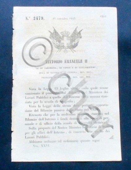 Decreto Vittorio Emanuele II - Scuola dei telegrafi elettrici - …