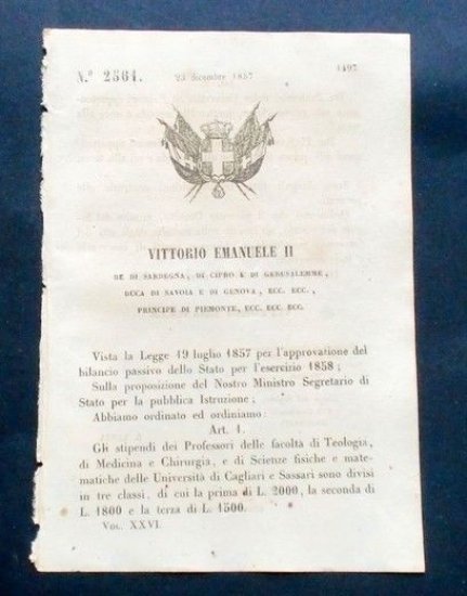 Decreto Vittorio Emanuele II - Stipendi dei Professori delle Facoltà … | Immagine principale
