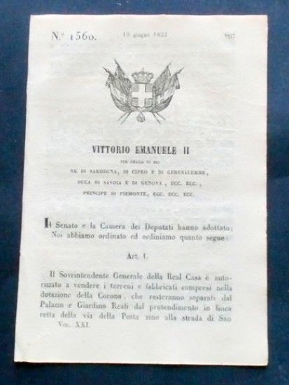 Decreto Vittorio Emanuele II - Vendita terreni e fabbricati della … | Immagine Gallery 1