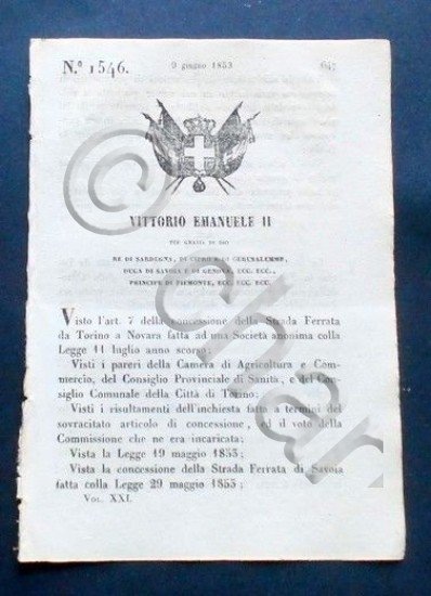 Decreto Vittorio Emanuele II - Via ferrata Stazione Torino Novara …
