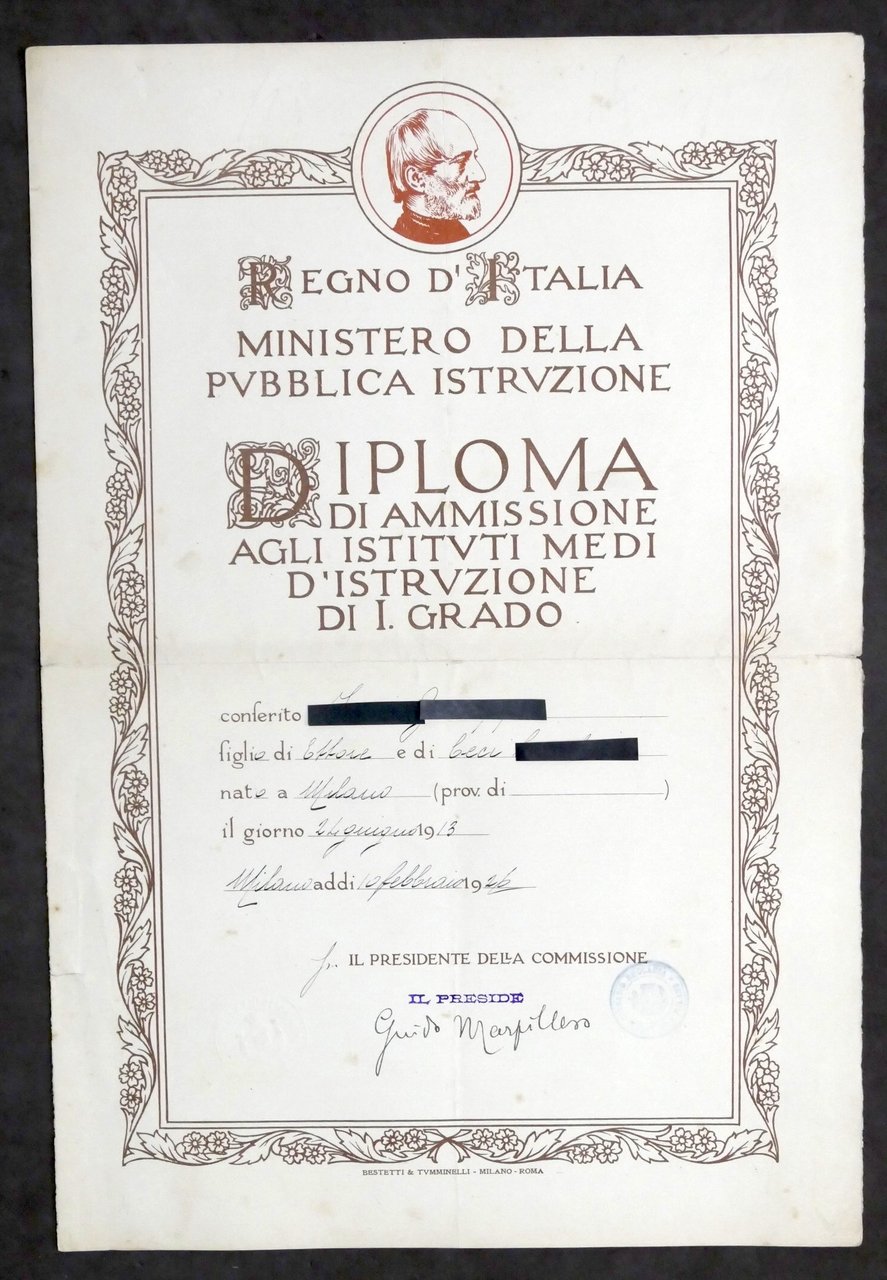 Diploma Ammissione Istituti Medi di I° Grado - Ginnasio Beccaria …