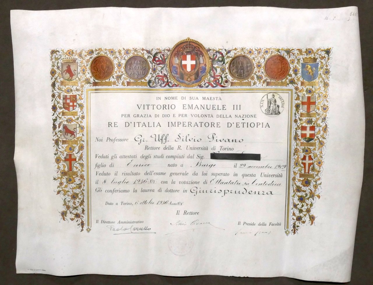 Diploma di Laurea in Giurisprudenza - Regia Università di Torino … | Immagine principale