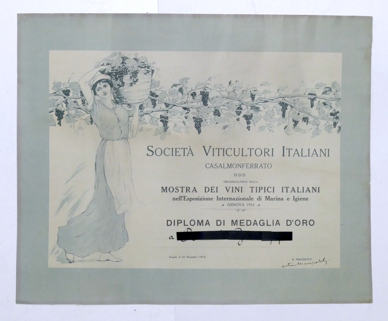 Diploma di Medaglia d'Oro - Società Viticoltori Casale - Mostra …