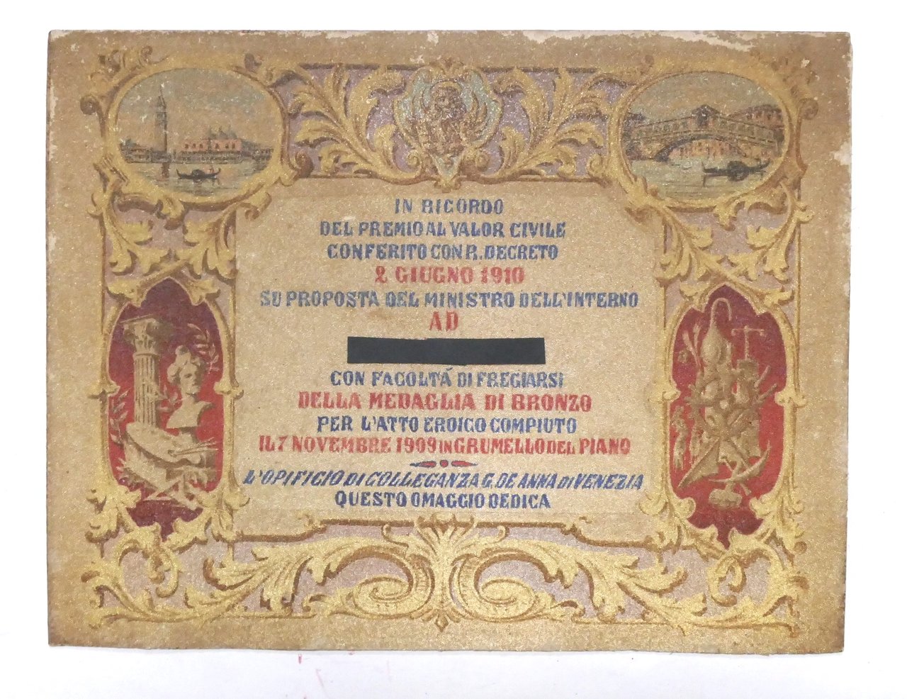 Diploma medaglia di bronzo per atto eroico - Grumello del …