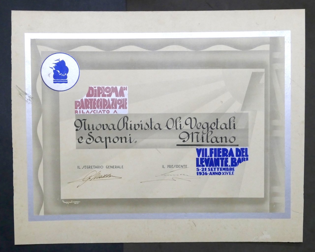 Diploma Partecipazione Rivista Oli Vegetali e Saponi - Fiera del …