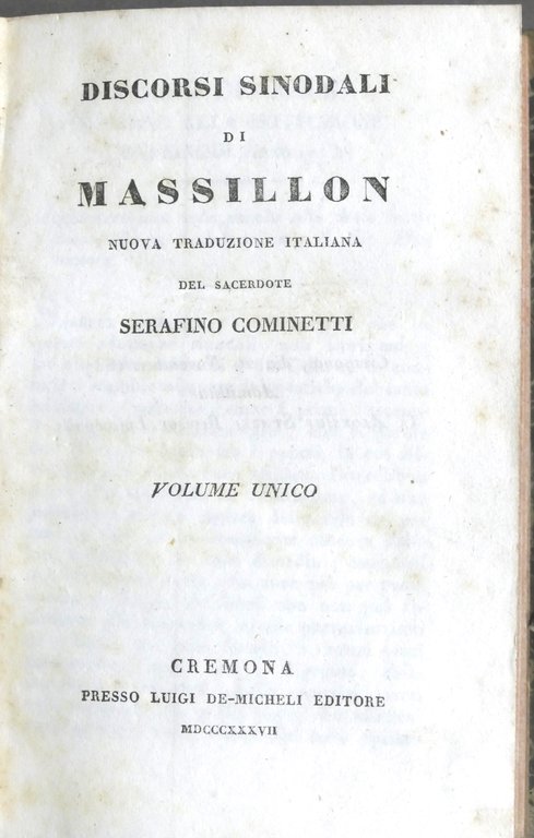Discorsi sinodali di Massillon - ed. 1837 | Immagine Gallery 2