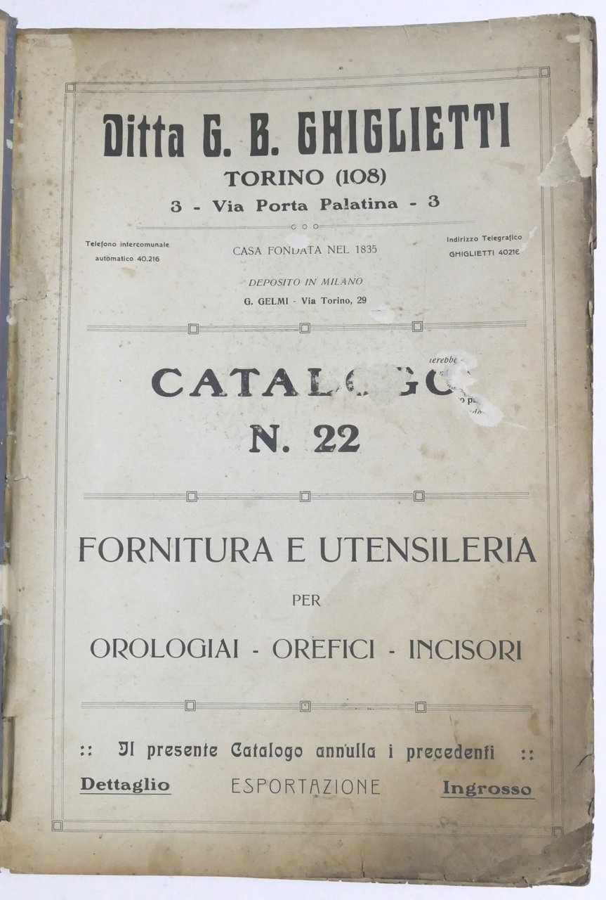Ditta Giglietti - Catalogo N. 22 - Fornitura e Utensileria …