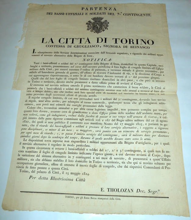 Documento antico Città di Torino Partenza Ufficiali e Soldati 7 … | Immagine principale