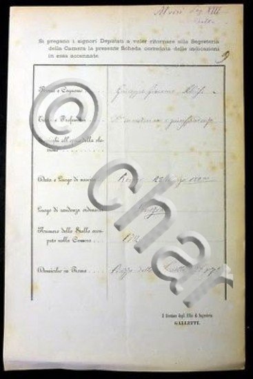 Documento Autografo Giuseppe Giacomo Alvisi 1866 ca.