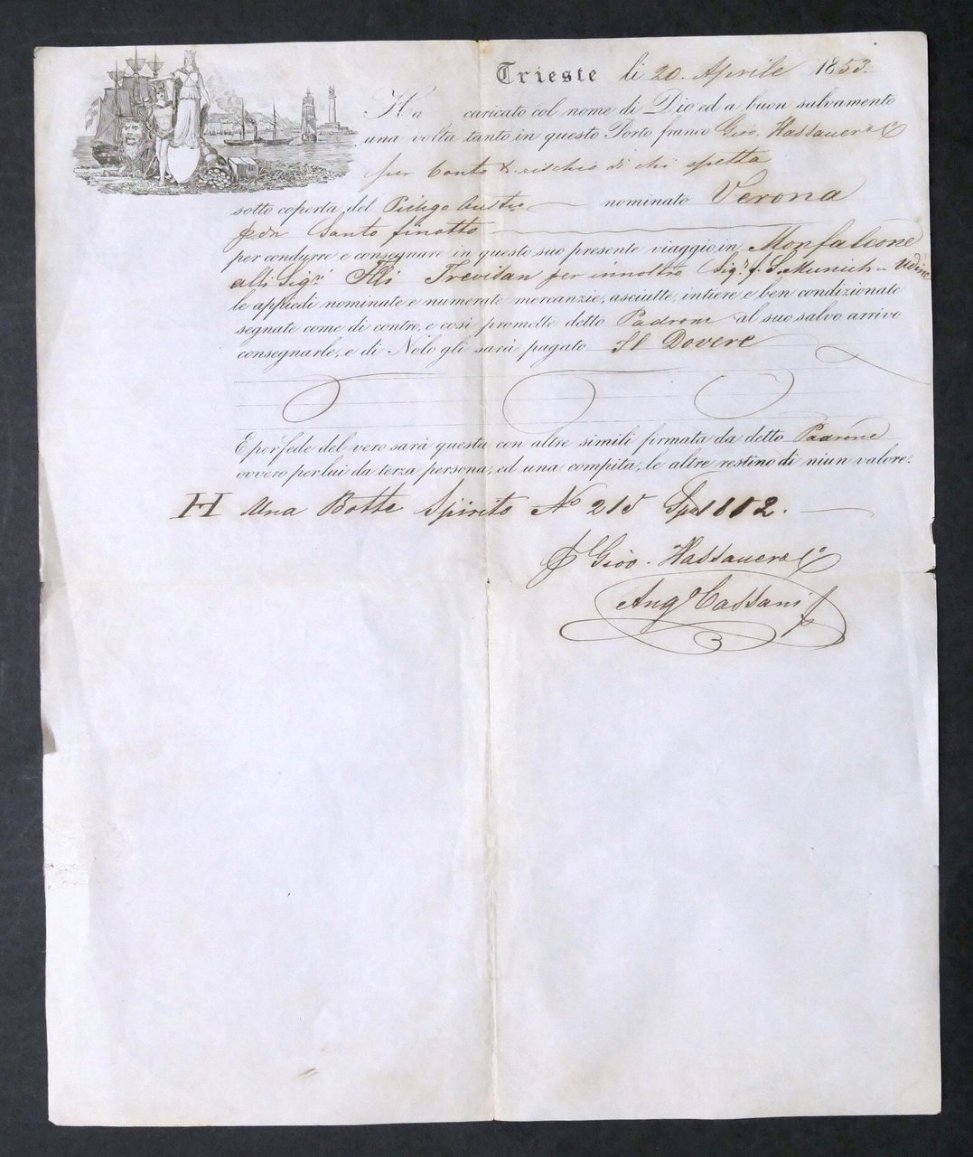 Documento di Carico imbarcazione pielego Verona da Trieste a Monfalcone …