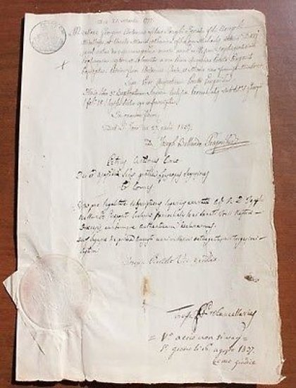 Documento manoscritto con Sigillo Como 1837 Cirio Como | Immagine principale