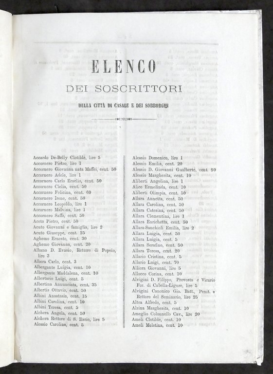 Dono diocesano dei casalesi a Mons. Luigi Nazari di Calabiana …