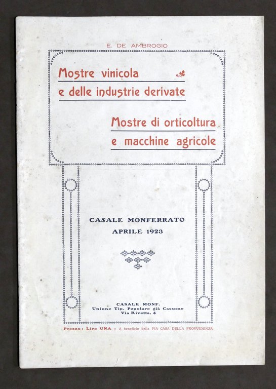 E. De Ambrogio - Mostre vinicola, orticoltura e macchine agricole - Casale 1923