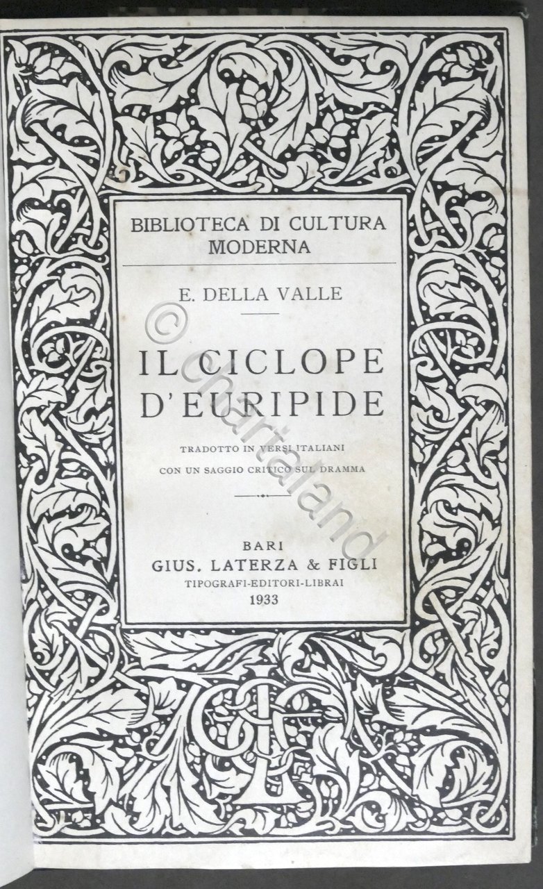 E. Della Valle - Il ciclope d'Euripide - ed. 1933 …