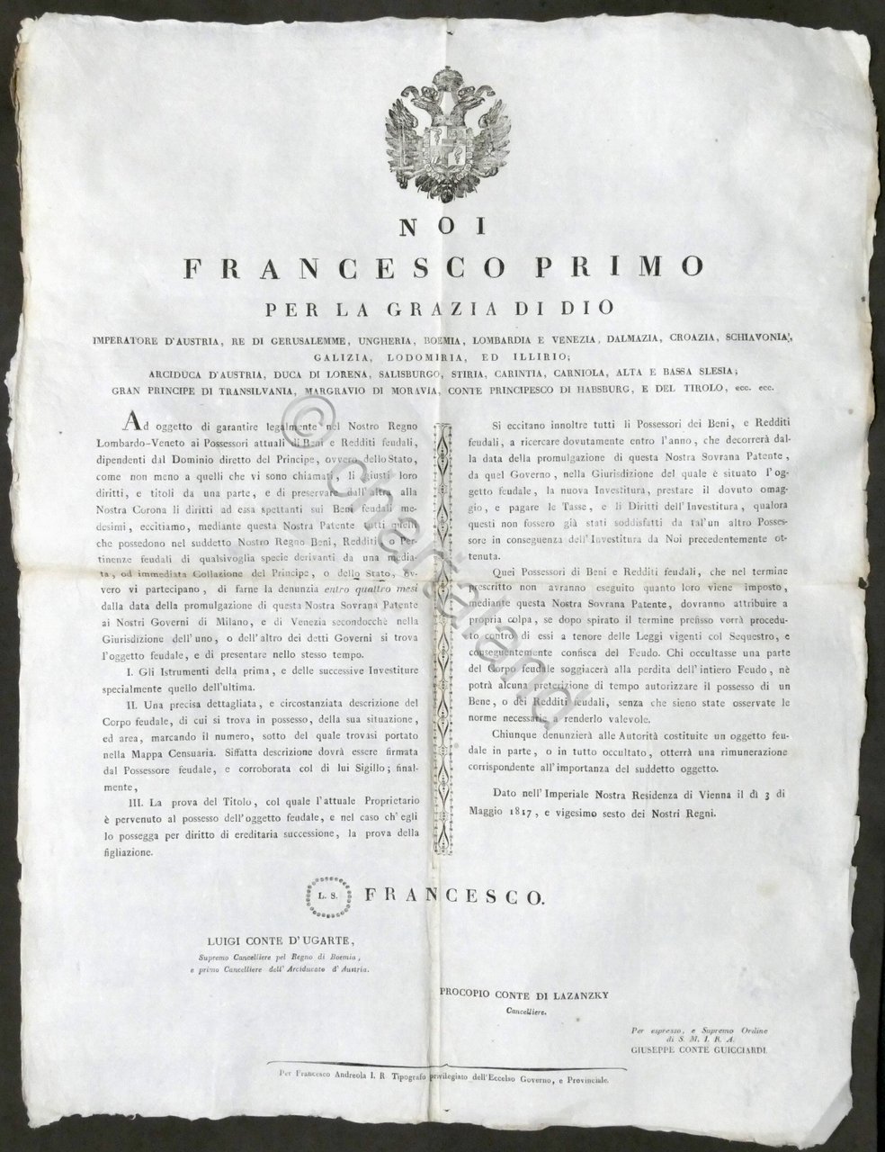 Editto Impero d'Austria - Editto su Beni e Redditi Feudali …