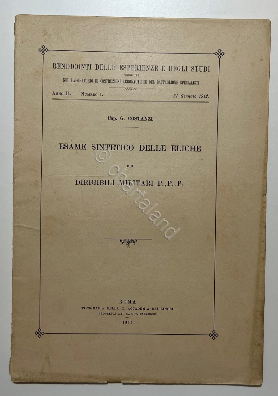 Esame Sintetico delle Eliche dei Dirigibili Militari P1, P2, P3 …