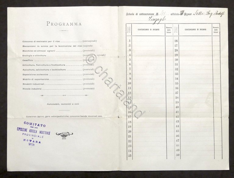 Esposizione Provinciale Novara - Scheda Prenotazione Azioni - Sella - …
