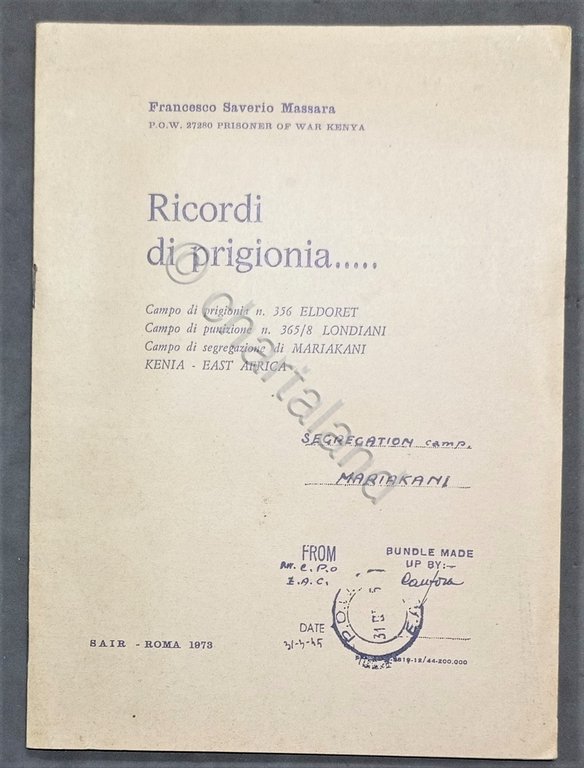F. Saverio Massara - Ricordi di prigionia - Kenia East … | Immagine Gallery 1