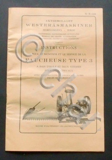 Falciatrice - Westerasmaskiner Instructions pour montage Faucheuse - 1950 ca.