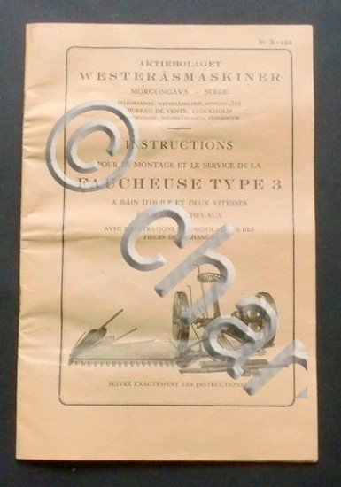 Falciatrice - Westerasmaskiner Instructions pour montage Faucheuse - 1950 ca.