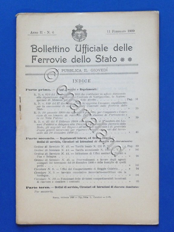 Ferrovie - Bollettino 11 Febbraio 1909 - Leggi, decreti, regolamenti, …